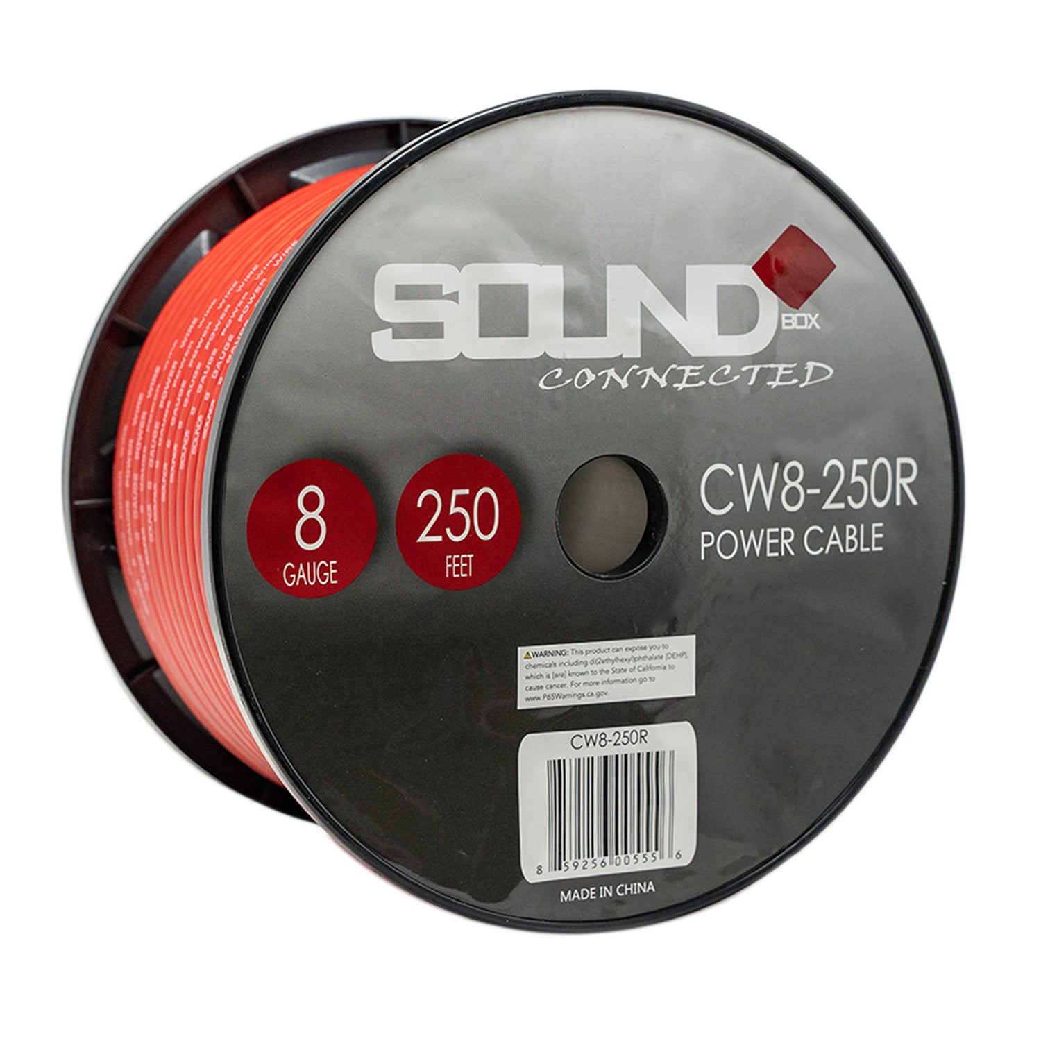 SoundBox Mobile, SoundBox CW8-250R, Bobine de fil de terre et d'alimentation d'amplificateur de calibre 8, rouge