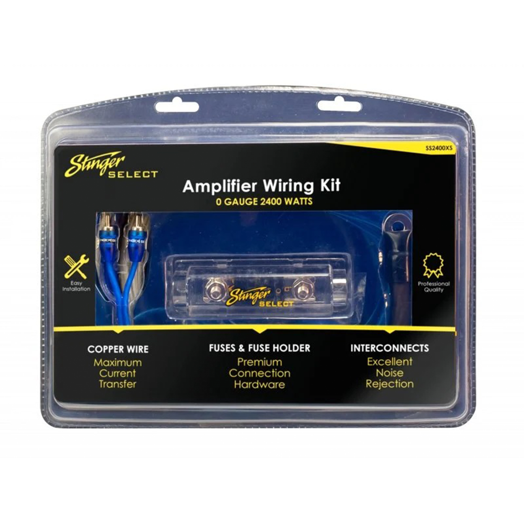 Stinger Select, Stinger Select SS2400XS, Kit d'amplification avec RCA torsadée bleue et fusible ANL - 2400W